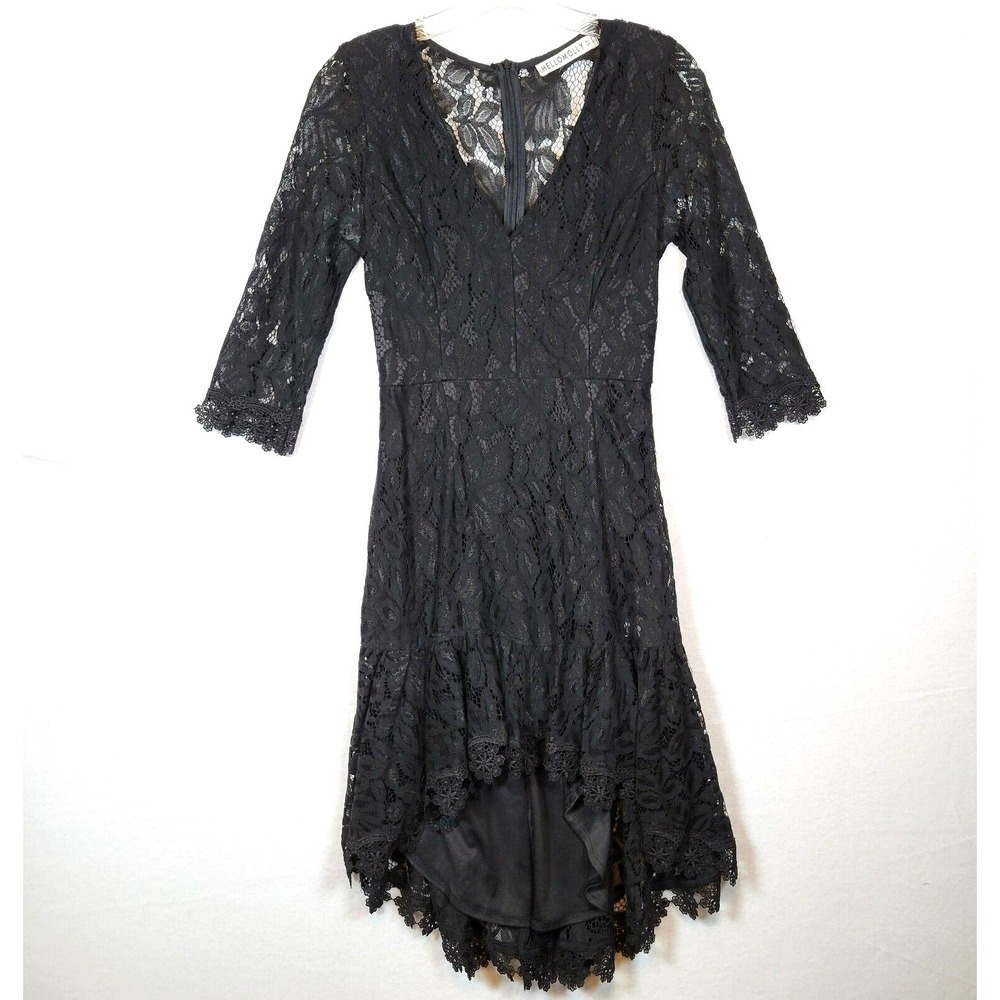 Hello Molly Womens Mini Lace 3/4 Sleeve Dress Size Small Black Witchy Elvira